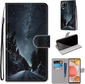Voor Samsung Galaxy A42 5G Gekleurde Tekening Cross Textuur Horizontale Flip PU Lederen Case met Houder & Kaartsleuven & Portemonnee & Lanyard (Mountain Road Sterrenhemel)