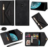 Voor Xiaomi Redmi 8A Skin Feel Rits Horizontale Flip Leren Case met Houder & Kaartsleuven & Fotolijst & Lanyard & Lang Touw (Zwart)