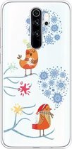 Voor Xiaomi Redmi Note 8 Pro Trendy schattig kerstpatroon doorzichtig TPU beschermhoes (sneeuwvlok en vogels)