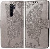 Voor Geschikt voor Xiaomi redmi note 8 pro vlinder liefde bloem reliëf horizontale flip lederen tas met beugel / kaartsleuf / portemonnee / lanyard (grijs)