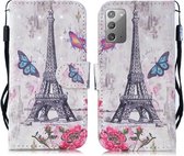 Voor Samsung Galaxy Note20 3D-schilderijpatroon Gekleurde tekening Horizontale flip PU-lederen hoes met houder & kaartsleuven & portemonnee & lanyard (Eiffeltoren)
