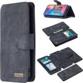 Voor Samsung Galaxy A20 / A30 Afneembare Frosted Magnetische Horizontale Flip Leren Case met Kaartsleuven & Houder & Rits Portemonnee & Fotolijst (Zwart Blauw)