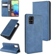 Voor Galaxy A71 5G retro-skin zakelijke magnetische zuignap lederen tas met houder en kaartsleuven en portemonnee (donkerblauw)
