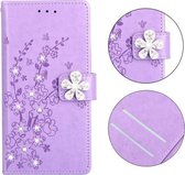 Voor Galaxy A40 Plum Blossom Pattern Diamond Encrusted Leather Case met houder & kaartsleuven & portemonnee (paars)