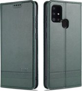 Voor Samsung Galaxy A21s AZNS Magnetische Kalf Textuur Horizontale Flip Leren Case met Kaartsleuven & Houder & Portemonnee (Donkergroen)