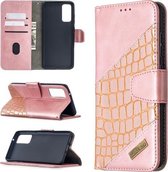 Voor Samsung Galaxy S20 FE 5G / S20 Lite Bijpassende kleur Krokodiltextuur Horizontale flip PU lederen tas met portemonnee & houder & kaartsleuven (rose goud)