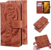 Voor Samsung Galaxy A8 (2018) Tiger Embossing Pattern Horizontale Flip lederen tas met houder & kaartsleuven & portemonnee (bruin)
