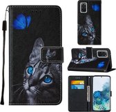 Voor Samsung Galaxy S20 + Cross Texture Painting Pattern Horizontale Flip Leather Case met Houder & Kaartsleuven & Portemonnee & Lanyard (Blue Butterfly Cat Eyes)