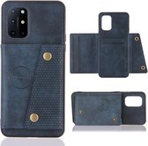 Voor OnePlus 8T dubbele gesp PU + TPU schokbestendige magnetische beschermhoes met kaartsleuven en houder (blauw)