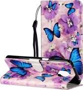 Voor Xiaomi Redmi Note 9 Pro / Note 9S / Note 9 Pro Max Olie Reliëf Gekleurd tekenpatroon Horizontaal Flip PU lederen tas met houder & kaartsleuven & portemonnee (Purple Flower Butterfly)