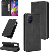 Voor Samsung Galaxy M51 (zijvingerafdruk) Retro-skin zakelijke magnetische zuignap lederen tas met houder & kaartsleuven en portemonnee (zwart)
