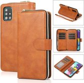 Voor Samsung Galaxy A51 5G Rits Portemonnee Tas Horizontale Flip PU Lederen Case met Houder & 9 Kaartsleuven & Portemonnee & Lanyard & Fotolijst (Bruin)