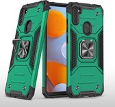 Voor Samsung Galaxy A11 (EU-versie) Magnetisch pantser Schokbestendig TPU + pc-hoesje met metalen ringhouder (donkergroen)