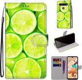 Voor LG K41s / K51s Gekleurde Tekening Cross Textuur Horizontale Flip PU Lederen Case met Houder & Kaartsleuven & Portemonnee & Lanyard (Groene Citroen)