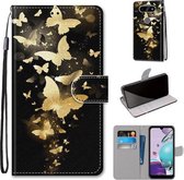 Voor LG K31 Gekleurde Tekening Cross Textuur Horizontale Flip PU Lederen Case met Houder & Kaartsleuven & Portemonnee & Lanyard (Gouden Vlinder Groep)