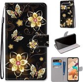 Voor LG K41S / K51S Gekleurde Tekening Cross Textuur Horizontale Flip PU Lederen Case met Houder & Kaartsleuven & Portemonnee & Lanyard (Goud Diamant Vlinder)