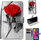 Voor LG Stylo 5 Gekleurde Tekening Cross Textuur Horizontale Flip PU Lederen Case met Houder & Kaartsleuven & Portemonnee & Lanyard (Hout Rode Roos)