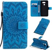 Voor LG K40S Geperst Afdrukken Zonnebloem Patroon Horizontale Flip PU Lederen Case met Houder & Kaartsleuven & Portemonnee & Lanyard (Blauw)