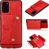 Voor Samsung Galaxy Note 20 Ultra dubbele gesp PU + TPU schokbestendige magnetische beschermhoes met kaartsleuf en houder (rood)