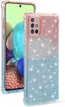 Voor Samsung Galaxy A71 4G gradiënt glitter poeder schokbestendig TPU beschermhoes (oranje blauw)