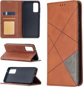 Voor Samsung Galaxy S20 FE 5G / S20 Lite Rhombus Texture Horizontale Flip Magnetische Leren Case met Houder & Kaartsleuven (Bruin)