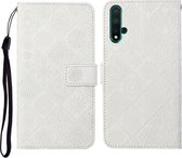 Voor Huawei Honor 20 Etnische Stijl Reliëfpatroon Horizontale Flip Leren Case met Houder & Kaartsleuven & Portemonnee & Lanyard (Wit)