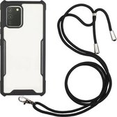 Voor vivo V20 SE acryl + kleur TPU schokbestendig hoesje met nekkoord (zwart)
