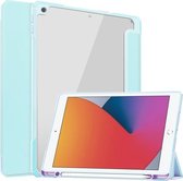 Transparant acryl + TPU achterkant Horizontale flip lederen tas met 3-vouwbare houder en pennenhouder & slaap- / wekfunctie voor iPad 10.2 & 10.2 (2020) (hemelsblauw)