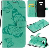 Voor LG K51 3D vlinder reliëf patroon horizontale flip lederen tas met houder & kaartsleuf & portemonnee & lanyard (groen)