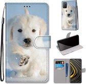 Voor Xiaomi Poco M3 Gekleurde Tekening Cross Textuur Horizontale Flip PU Lederen Case met Houder & Kaartsleuven & Portemonnee & Lanyard (Sneeuw Puppy)