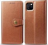 Retro lederen gesp in effen kleur Leren beschermhoes voor mobiele telefoon met fotolijst & kaartsleuf & portemonnee & beugelfunctie voor iPhone 11 Pro (bruin)