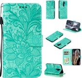 Voor Xiaomi Redmi 9 Lace Flower horizontale flip lederen tas met houder & kaartsleuven & portemonnee & fotolijst (groen)