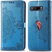 Voor Asus ROG Phone 3 ZS661KS Mandala Bloem Reliëf Horizontale Flip Leren Case met Beugel / Kaartsleuf / Portemonnee / Lanyard (Blauw)