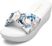 Strik Print Dikke Bodem Verhoogde Wedge Slippers Sandalen voor Dames (Kleur: Blauw Maat: 34)