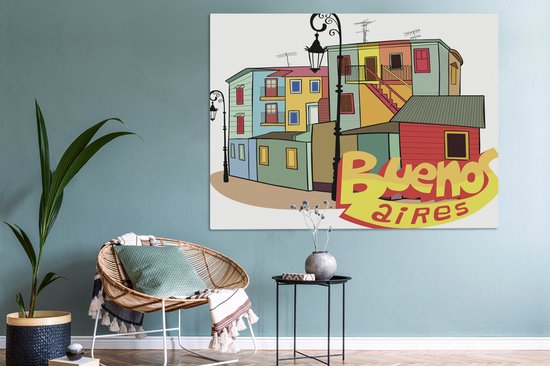 Illustration du quartier de La Boca à Buenos Aires toile 160x120 cm - Tirage photo sur toile (Décoration murale salon / chambre) XXL / Groot format!