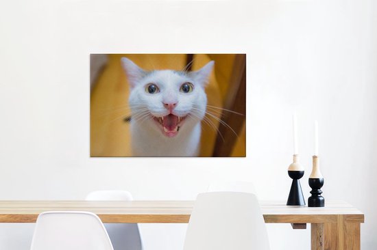 Chat souriant gros plan 90x60 cm - Tirage photo sur toile (Décoration murale salon / chambre)