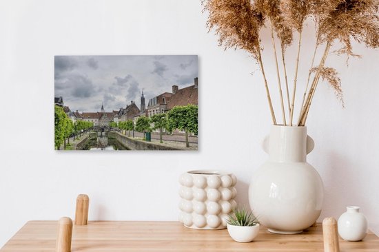 Canal aux arbres verts en Amersfoort Toile 30x20 cm - petit - Tirage photo sur Toile (Décoration murale salon / chambre) / Villes européennes Peintures sur toile