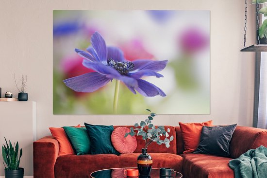 Toile Peinture Anémone Violette - 150x100 cm - Décoration murale