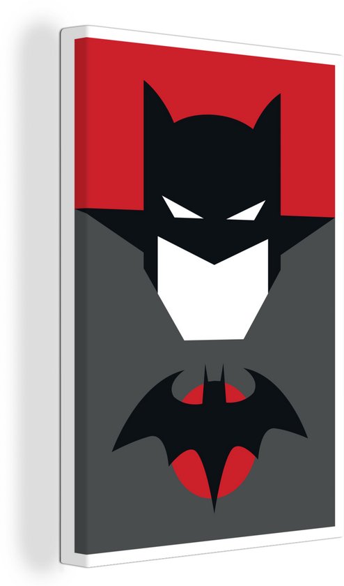 Canvas Schilderij Batman illustratie met een rode achtergrond - 80x120 cm - Wanddecoratie