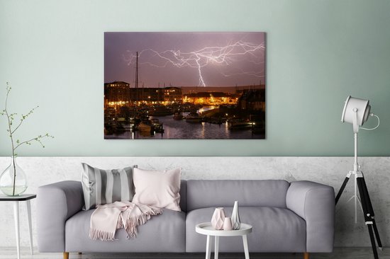 Eclair sur une toile de port 140x90 cm - Tirage photo sur toile (Décoration murale salon / chambre)