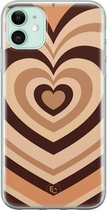 Hoesje geschikt voor iPhone 11 - Hart bruin - Soft Case - TPU - Print - Bruin - ELLECHIQ