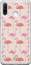 Huawei P30 Lite hoesje - Flamingo - Siliconen - Soft Case Telefoonhoesje - Print - Roze