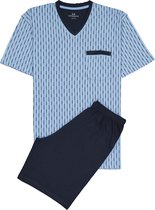 Gotzburg heren shortama - V-hals - lichtblauw met blauw en wit dessin - Maat: 4XL