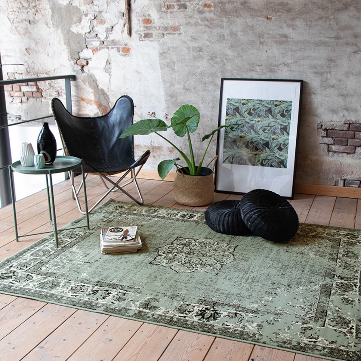 Vintage Vloerkleed - Wonder Groen/zwart 140x190cm