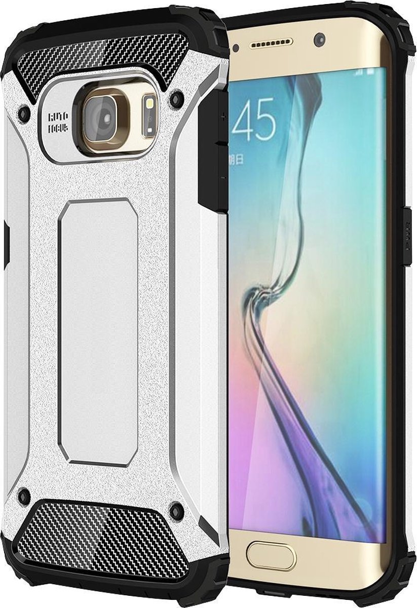 Mobigear Hoesje geschikt voor Samsung Galaxy S6 Edge Telefoonhoesje Hardcase | Mobigear Outdoor Backcover Shockproof | Schokbestendig Galaxy S6 Edge Telefoonhoesje | Anti Shock Proof - Zilver