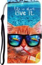 Samsung Galaxy Note20 Hoesje - Mobigear - Design Serie - Kunstlederen Bookcase - Cat Beach - Hoesje Geschikt Voor Samsung Galaxy Note20