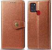 Samsung Galaxy A21s Hoesje - Mobigear - Snap Button Serie - Kunstlederen Bookcase - Cognac - Hoesje Geschikt Voor Samsung Galaxy A21s