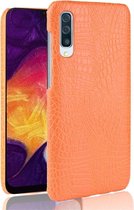 Samsung Galaxy A50 Hoesje - Mobigear - Croco Serie - Hard Kunststof Backcover - Oranje - Hoesje Geschikt Voor Samsung Galaxy A50