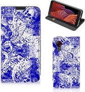 Smartphone Hoesje Samsung Galaxy Xcover 5 Enterprise Edition | Samsung Xcover 5 Book Style Case Angel Skull Blue