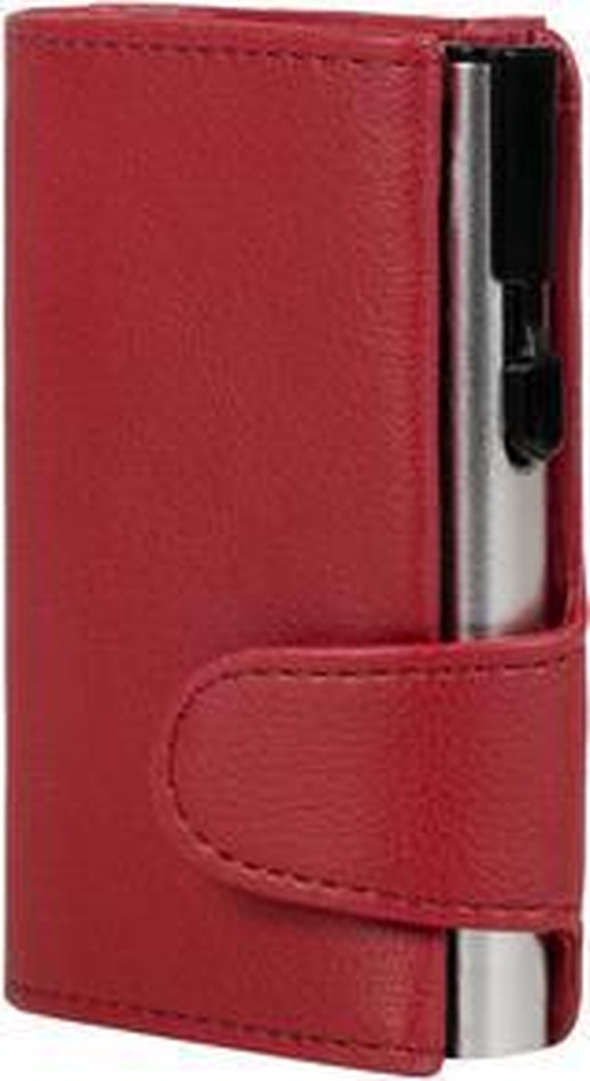 Clicksafe pasjeshouder - RFID - 8 pasjes - kunstleer/aluminium - rood/zilver - JU-962103
